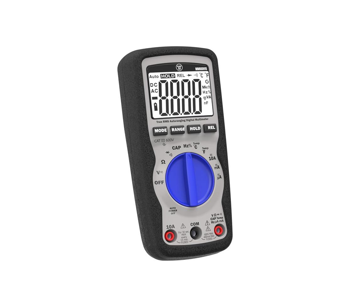 Westinghouse 600V True RMS Auto-Ranging Multimeter with Large Screen and Relative Mode; Measures Voltage Current Resistance Capacitance Frequency Temperature; Incl. Case 
