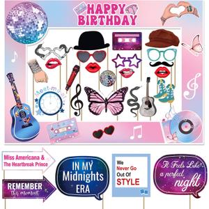 29pcs Photo Booth Props, Music Photo Booth Props with Frame, Birthday Photo Booth Party Supplies, Colorful Happy Birthday Props