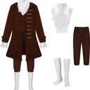 GRAJTCIN Kids Benjamin Franklin Costume Boys Colonial Outfit Halloween Party Dress Up Historical Characters Cosplay (7-8Y, Brown)
