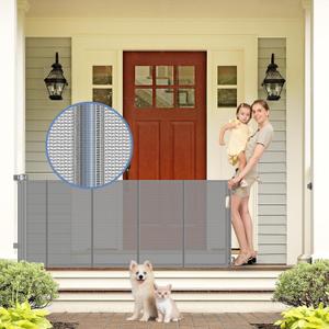 Reinforced Retractable Dog Gate with Support Strip 60" Wide Retractable Outdoor Gate for Decks Mesh Dog Gate Retractable Indoor Retractable Pet Gate for Dogs Retractable Mesh Gate Retractable Cat Gate (Gray)