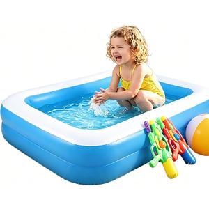 Kids Inflatable Swimming Pool 128x85x45cm BPA-Free Blue White Backyard Outdoor Summer Water Play OD: 50.39 * 33.46 * 17.72inch ; ID：34.65 * 17.72 * 17.72inch