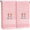 Tudomro 2 Pcs Easter Bunny Hand Towels Brown Bathroom Decor 14x29 Inch Embroidered 100% Cotton Soft Absorbent Farmhouse Spring Bunny Decorative Hand Towels for Bathroom Kitchen