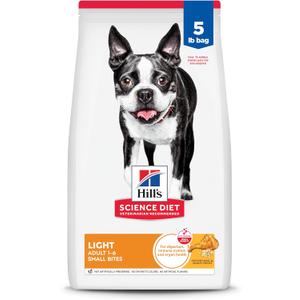 Hill's Science Diet Light , Adult 1-6, Weight Management Support, Small Kibble, Dry Dog Food, Chicken & Barley, 5 lb Bag