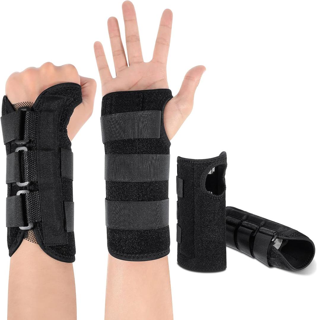 SATINIOR 2 Pack Carpal Tunnel Wrist Brace Night Wrist Sleep Support with Metal Splint Adjustable Compression Strap for Women Men Tendinitis Sports Sprained Pain Relief(Right and Left Hand,Black)