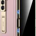 Miimall Slim Case for Samsung Z Fold 7 with Privacy Screen Protector & Kickstand & Hinge Protection, Premium Leather Women Girls Anti-Slip Grip Shockproof Phone Cover for Galaxy ZFold7 Thin Case Pink