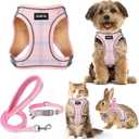 GAMUDA Small Dog Harness Collar and Leash Set, Step in No Chock No Pull Soft Mesh Adjustable Dog Vest Harnesses Plaid Reflective for Dogs Puppy Cats Kitten Rabbit (Pink, M)