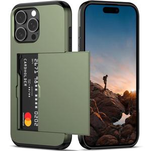 Nvollnoe Compatible with iPhone 16 Pro Max Case with Card Holder Dual Layer Heavy Duty Protective Shockproof Hidden Card Slot Slim Wallet Phone Cover for Women&Men 6.9 inch(Green)