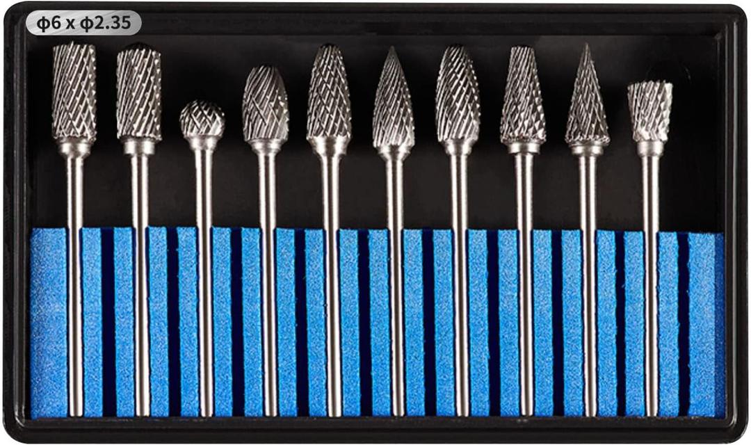 Luo ke 10 Pcs 6 x 2.35 mm Aluminum Cutting Burr, 3/32 Inch Shank Carbide Burr Bits For Rotary Tool Include Dremel