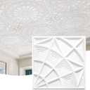 STICKGOO 3D Ceiling Tiles 24"x24", Modern Geometric Textured PVC Panels, Waterproof & Recyclable Drop or Glue-Up Decorative Ceiling Tiles for Home & Commercial Use (12 Pack, White)