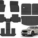 ANBINGO Floor Mats & SeatBack Cargo Liner for Mazda CX90 2024 2025 2026/6 Passenger / 2nd Row with Bucket Seat or Captain Seat / (50/50 Velcro Tape Fixed Backmats) TPE 3 Rows Waterproof Car Mat