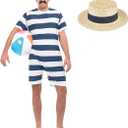 fun shack 1920s Mens Bathing Suit Costume 20s Swimsuit Halloween Costumes for Men - Large - 2 Pcs