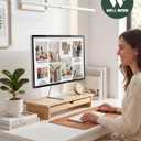 Bamboo Monitor Stand with Large Storage Drawer,23 Inch Ergonomic Computer Riser for Desk, Holds Up to 220lbs, Screen Shelf with 5 Compartments for Keyboard & Stationery Organization