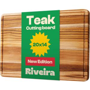 Riveira Teak Wood Cutting Board  Gourmet Teak Grandeur: 20 x 14 Wooden Cutting Board  Natural Wooden Cutting Boards For Kitchen Decorative  Innovative Juice Grooves Teak Wooden Chopping Board