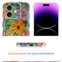 Jusy Compatible with iPhone 12, Colorful Retro Oil Painting Printed Flower Laser Glossy Pattern Cute Curly Wave Phone Case Soft TPU Cover for Girly Women - Green Yellow