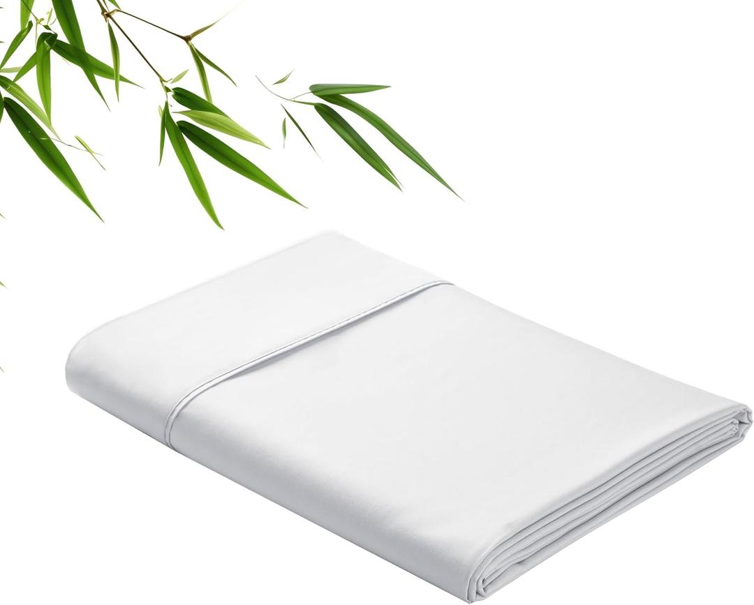 Bamboo Viscose Flat Sheets Only, 400 Thread Count Sateen Weave Twin Size Flat Sheet Only, Luxury Soft Cooling for Hot Sleepers, Silky Breathable (White, Twin)