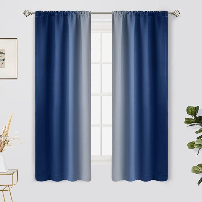 Yakamok Thermal Insulated Rod Pocket Ombre Curtains 84 Inch Length, Room Darkening Gradient Color Curtains for Bedroom (Brown and Greyish White, 42 Inch Width, 2 Panels)