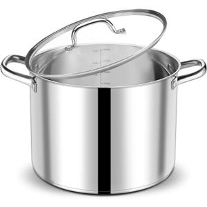 P&P CHEF 16 QT Stock Pot with Lid, Stainless Steel Large Cooking Pot, Soup Canning Stockpot for Stewing Simmering, Tri-ply Bottom for All Stoves, Heavy-Duty &Dishwasher Safe & Food-Grade
