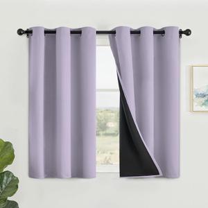 SimpleHome 100% Blackout Curtains for Bedroom,Thermal Insulated Lilac Grommet Window Drapes Room Darkening Curtains for Living Room with Black Back,42 x 45 Inch,2 Panels