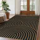 Lahome Modern Rainbow Easy Jute Carpet, Washable 5x7 Area Rugs for Living Room Black Farmhouse Dining Room Rug, Contemporary Natural Throw Mat Non Slip Floor Carpet for Office RV Patio