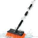 51" Car Wash Brush with Long Handle, Flow-Thru Soft Bristle Car Washing Brush with Extendable Handle and Hose Attachment and On/Off Switch for Car, RV, SUV, Truck, Boat, House Siding (Orange)