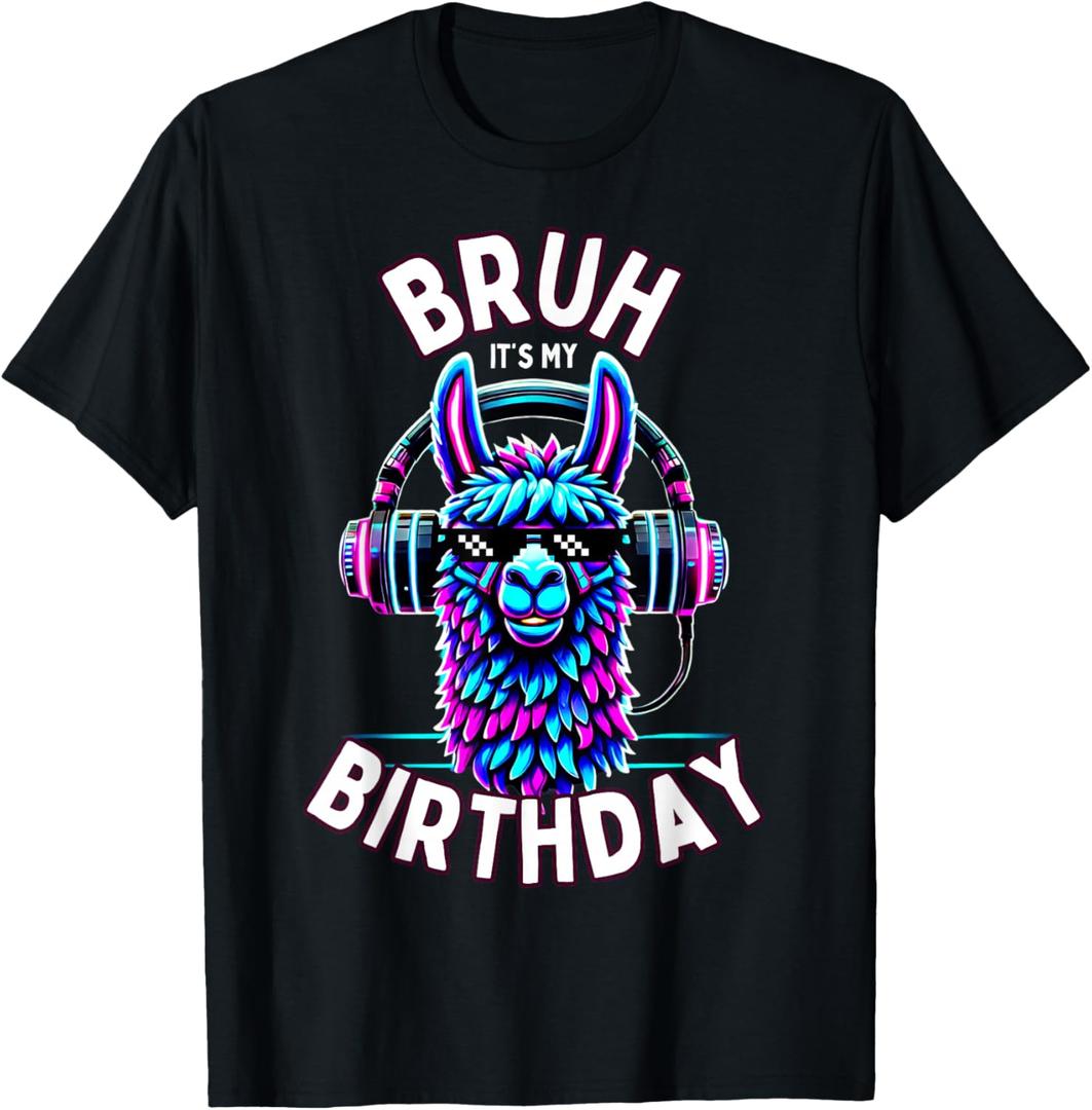 Bruh Its My Birthday Llama Boy Kids Girl Family Funny Party T-Shirt Small