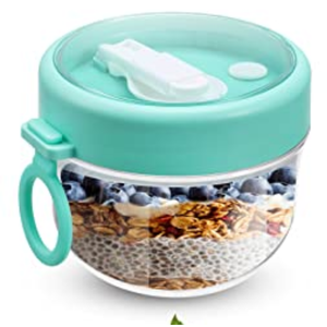 3 Pcs Overnight Oats Container with Lids and Spoons, 20 oz Plastic Overnight Oats Jars Large Capacity Airtight Yogurt Container for Milk, Fruit, Cereal and Salad Storage (Cyan)