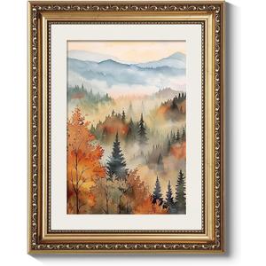 ARPEOTCY Vintage Gold Framed Wall Art, Fall Forest Autumn landscape Paintings, Aesthetic Canvas Prints Artwork with Frame, Classical Victorian Wall Decor for Living Room Bedroom 11x14 inch