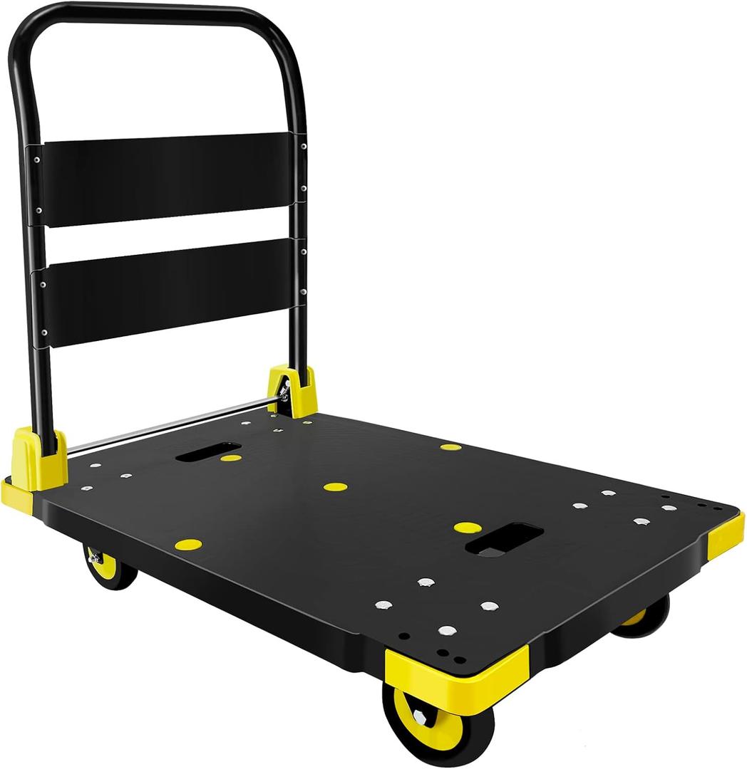Platform Truck Cart 1000LBS Chinco Star Folding Push Cart Dolly Portable Moving Dolly Cart with 360 Swivel 5'' Wheels Heavy Duty Foldable Flatbed Cart for Hand Moving (35L x24W x40H in)