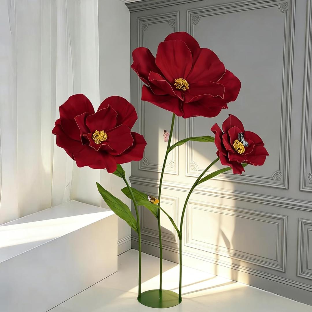 5.8 Ft Giant Artificial Flowers for Decoration,Large EVA Flower Decor,Wedding Arrangements, Birthday Party Banquet Background,Hotel,Office,Window Display(Wine)