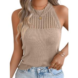 ChiaoLezhee Women's Summer Knit Tank Tops, Racerback High Neck Lightweight Sweater Vest, Dressy Casual Outfits S