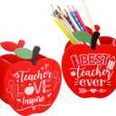 Fuutreo 2 Pack Back to School Teacher Appreciation Gifts Thank You Gifts for Best Teacher Table Centerpieces Decorations Apple Wooden Pencil Holder for First Day School New Years Classroom(Cute)