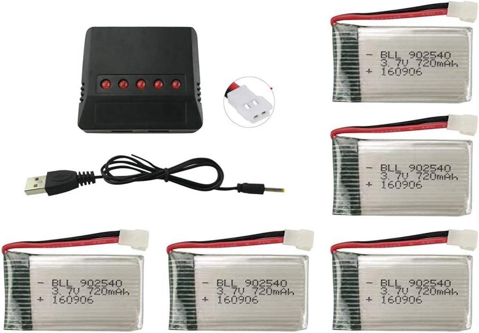 5PCS 3.7V 720mAh Lipo Battery with 5 in 1 Charger for Syma X5C X5C-1 X5A X5 X5SC X5SW H5C V931 Drone Accessory