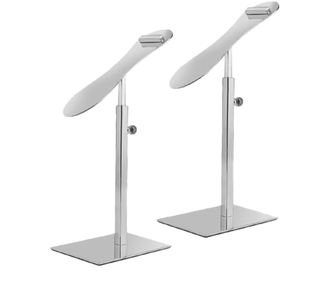 Shoe Display Stand Silver, Risers Stand Countertop Adjustable Shoe Rack Retail Supplies Stainless Steel Shoe Display, 2 Sets of Shoe Rack