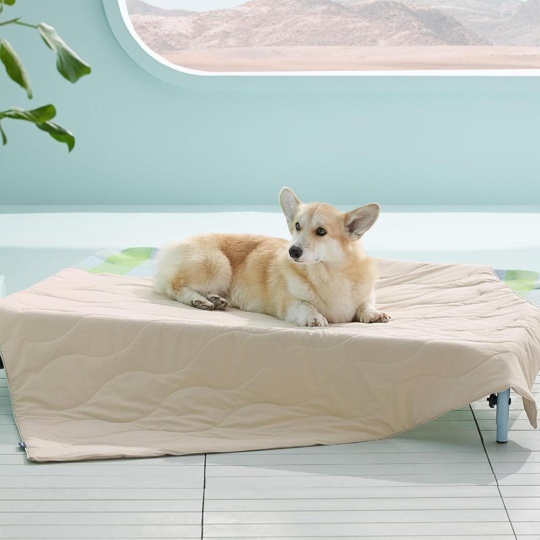 Bedsure Premium Cooling Blanket for Large Dog - Q-MAX>0.5, Breathable Summer Washable Cold Pet Mat, Soft Durable Self Cooling Dog Mat for Hot Weather, Gentle Cream, 40x50