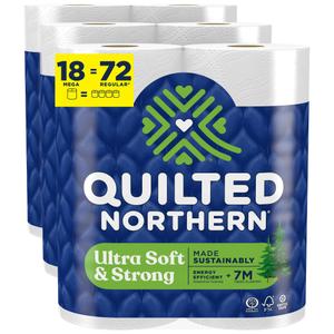 Quilted Northern Ultra Soft & Strong Toilet Paper, 18 Mega Rolls = 72 Regular Rolls, 5X Stronger*, Premium Soft Toilet Tissue