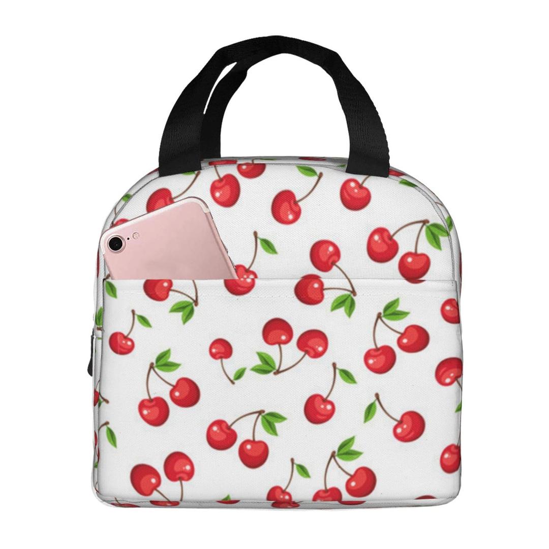 ESXPNVN Fruit Pattern Cherry Lunch Bag For Women Men Reusable Insulated Lunch Box Fashion Cooler Tote Lunch Bags For Office Work Picnic