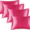 BEDELITE Satin Pillowcase for Hair and Skin, Super Soft Similar to Silk Pillow Cases 4 Pack with Envelope Closure, Cooling Pillowcases for Women Men (20"x36" King Size, Hot Pink)