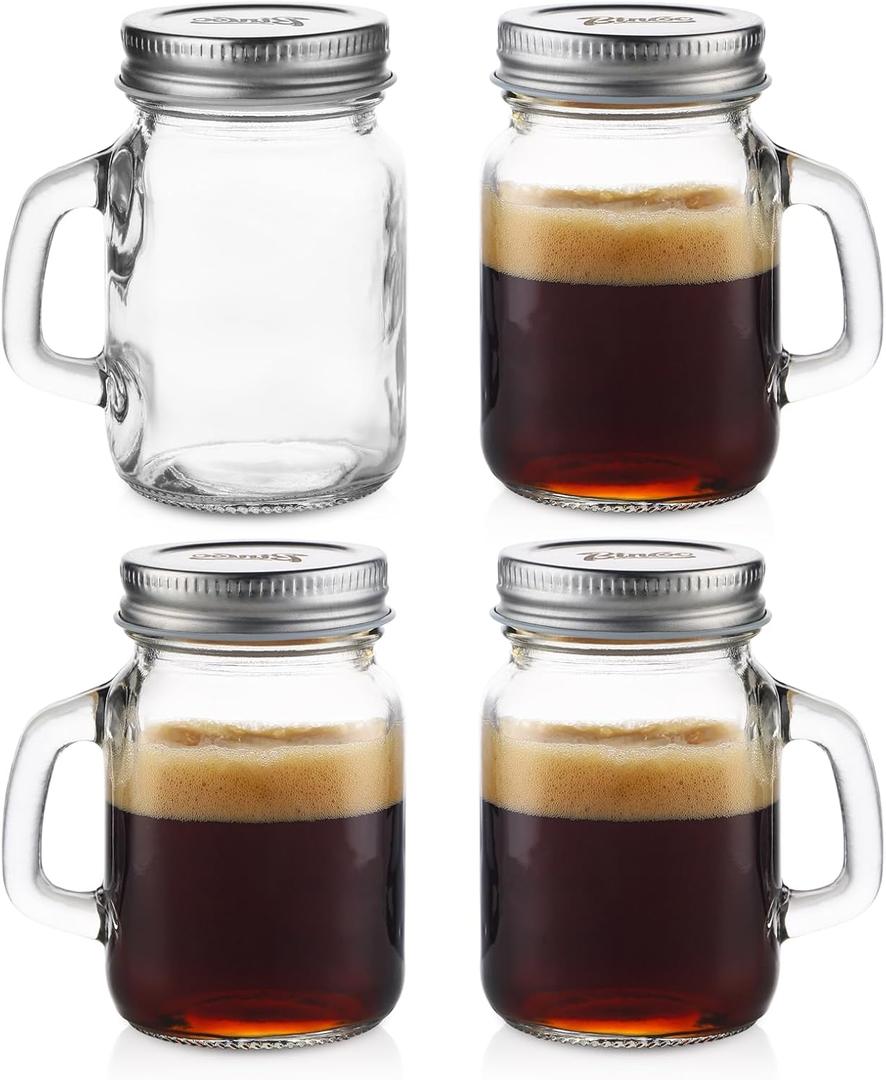 Bincoo 4oz Espresso Shot Glass Espresso Cups With Leak-Proof Lid and Handle, Portable Travel Coffee Shot Glasses for Beans, Syrup, Cocoa Powder, Wine, Bar, Party, 4 Pack