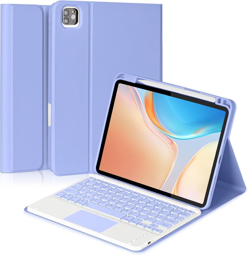 Keyboard Case for iPad Pro 11" M4 2024, Detachable Touchpad BT Keyboard, Magentic Protective Cover with Pencil Holder, Full Protection, Purple