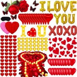 6347pcs Romantic Rose Petals & Candles Set - 'I LOVE YOU' Letters, 6000 Rose Petals, 48 Heart Candles, Balloons & Decorations for Anniversary, Valentine's Day, Proposal