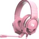 A88 Gaming Headset with Microphone, Stereo Wired Noise Cancelling Over-Ear Headphones with Mic for Pc, Ps5, Xbox One Series X/s, Ps4, Computer, Laptop, Mac, Nintendo, Gamer (Pink)