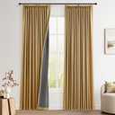 Pinch Pleated Linen 100% Blackout Curtains 90 Inches for Living Room Thermal Noise Reduction Black Out Curtain Back Tab Pinch Pleat Rings Hooks Clips Window Drapes for Track System Camel Brown 40x90