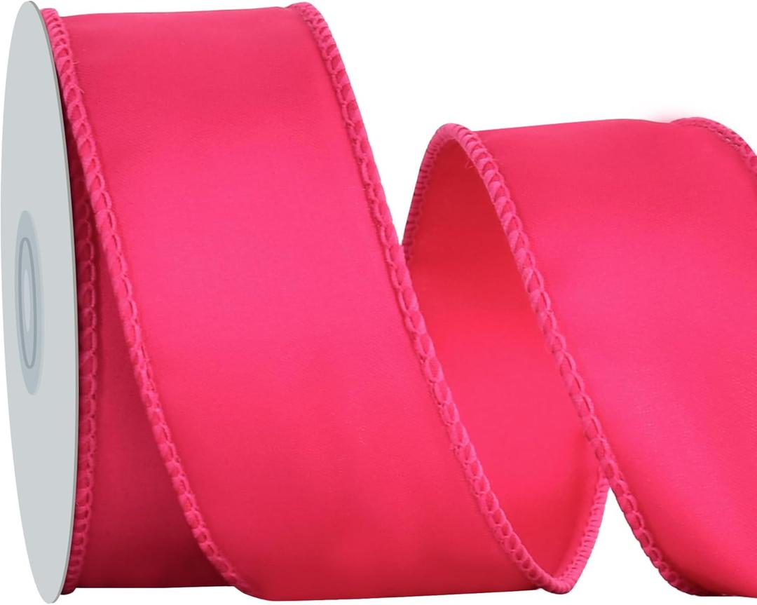 Hot Pink Wired Ribbon 1 1/2 inch inch x 10 Yards Double-Faced Satin Wired Edge Ribbon for Bows Flowers Gift Wrapping Wreaths Baby Shower DecorWedding DIY Crafts Continous (1-1/2 inch, hot pink)