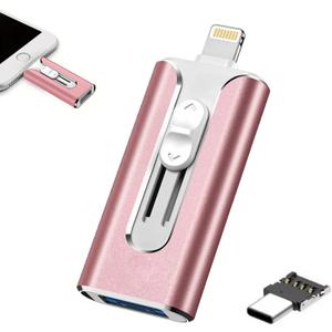 FileNest 4-in-1 USB Flash Drive for iPhone iPad, High Speed Photo Stick External Memory Storage, Thumb Drive Backup USB Memory Stick for Photos and Videos, Compatible with Android PC (Pink, 256GB)