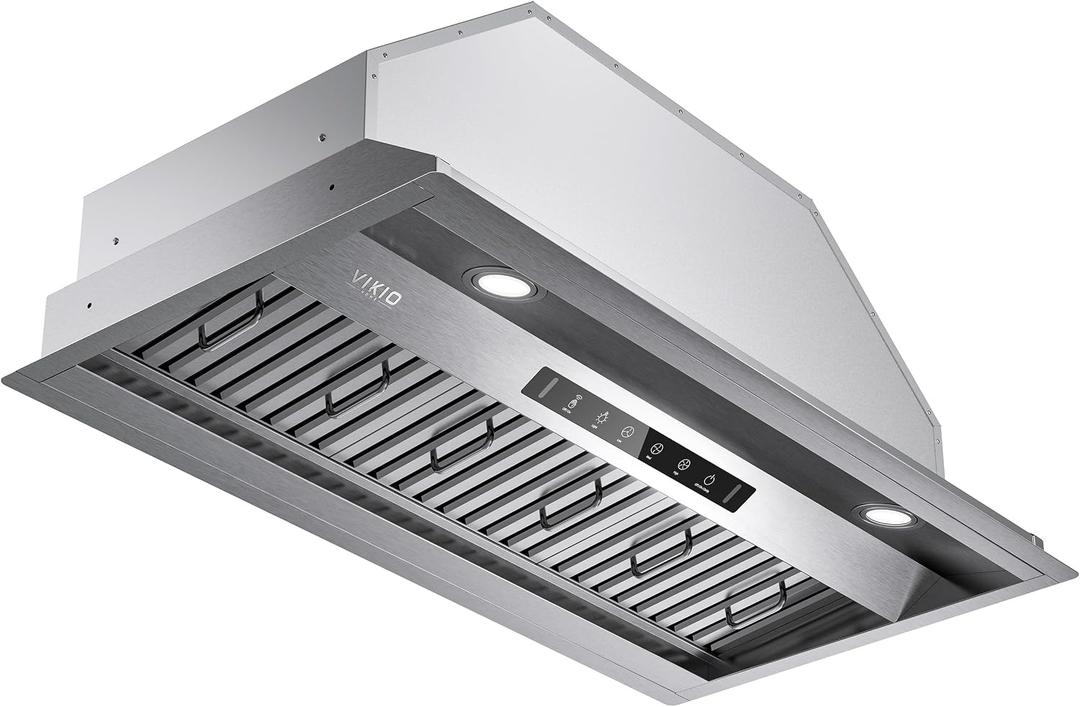 VIKIO HOME Range Hood Insert 36Inch,Built-in Kitchen Hood with 980 CFM, Ducted/Ductless Convertible Duct,Stainless Steel Kitchen Vent Hood/Gesture/Touch Control, 2 Pcs Baffle Filters with Handlebar