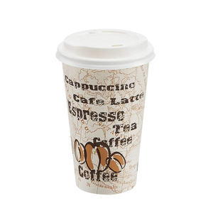 Amazon Basics To Go Hot Paper Coffee Cups with Lids, 16 oz, Café Design,