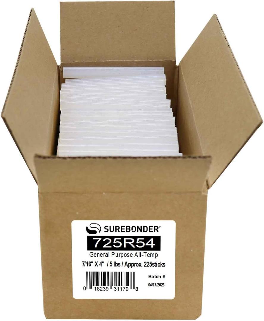 Surebonder Dual-Temperature, All Purpose Full-Size Hot Glue Sticks for Crafts/DIY - 0.43" x 4" - Approximately 225 Glue Sticks, 5 lb Box, Clear ((Pack of 1))