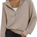 Trendy Queen Womens Oversized Sweatshirts Half Zip Pullover Long Sleeve Quarter Zip Hoodies Teen Girls Fall Y2K Clothes (Small, Khaki)