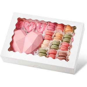 Ocmoiy 20 Pack Cookie Boxes, 14x10x2.5 Inch Large Bakery Boxes with Window, Auto-Popup Treat Box for Chocolate Covered Strawberries, Pies, Donuts, Muffins, Breakable Heart, White