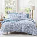 BLOOMHAVEN Full Comforter Set -7 Pieces Blue Floral Comforter Set for All Seasons, Bed in a Bag Full with Botanical Flowers Comforter, Sheets, Pillowcases & Shams